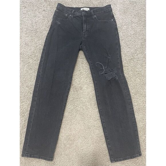 Madewell Mid Rise Perfect Vintage Jean Size 26 Enmore Dark Distressed Black - Picture 1 of 8